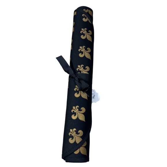 5 Placemats Fleur de Lis Chevron Black Gold NWT - Picture 8 of 8